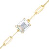 Thumbnail Image 1 of Emerald-Cut White Topaz Solitaire Paper Clip Chain Bracelet in Sterling Silver with 18K Gold Plate - 7.25"