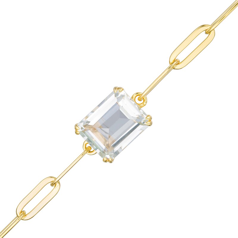 Main Image 1 of Emerald-Cut White Topaz Solitaire Paper Clip Chain Bracelet in Sterling Silver with 18K Gold Plate - 7.25"