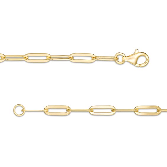 Emerald-Cut White Topaz Solitaire Paper Clip Chain Bracelet in Sterling Silver with 18K Gold Plate - 7.25"