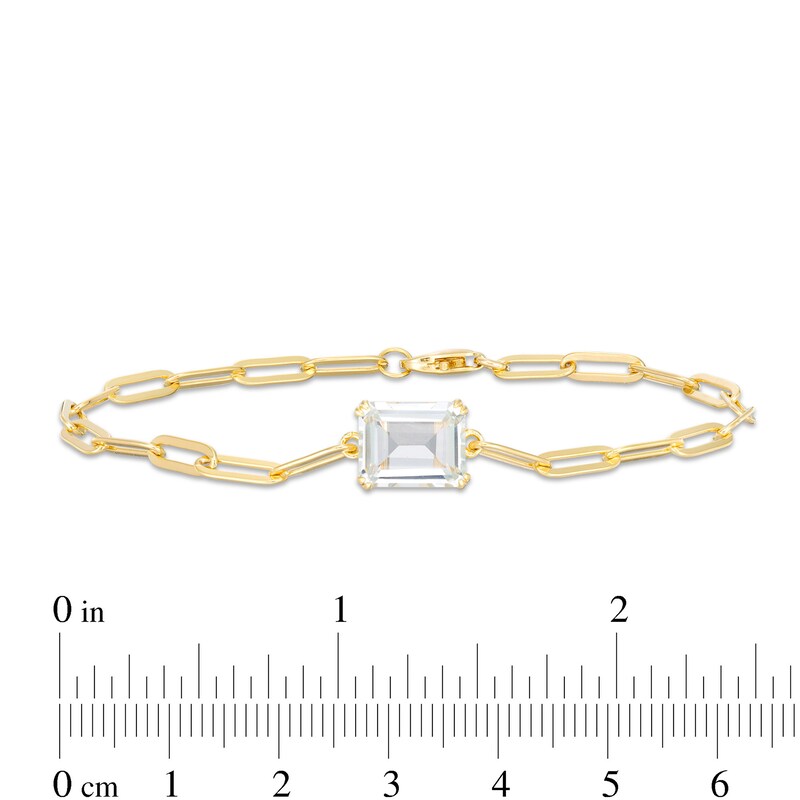 Main Image 4 of Emerald-Cut White Topaz Solitaire Paper Clip Chain Bracelet in Sterling Silver with 18K Gold Plate - 7.25"