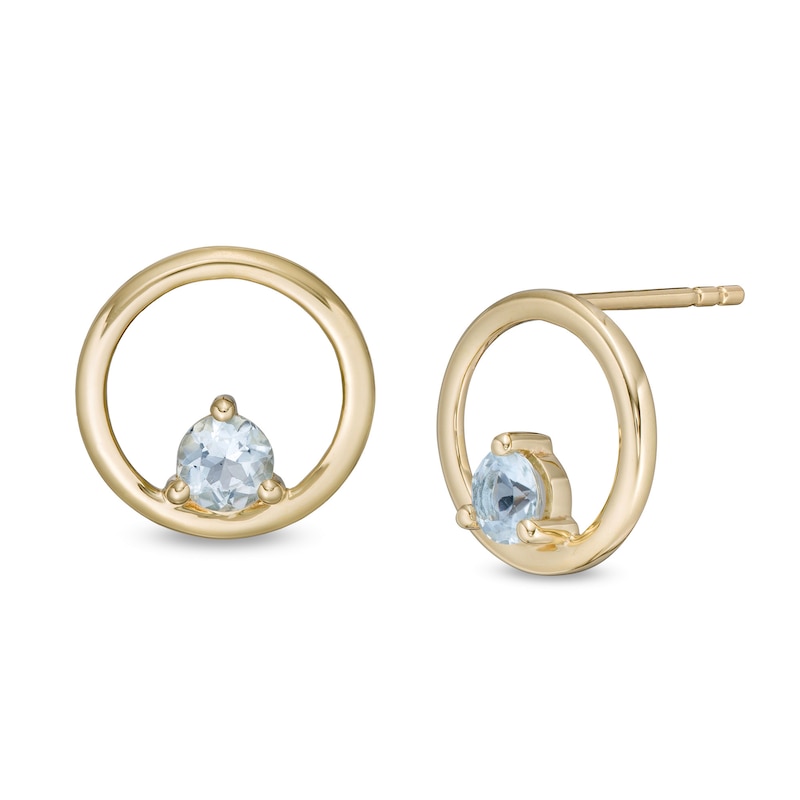 Main Image 1 of 4.0mm Aquamarine Solitaire Open Circle Stud Earrings in 10K Gold