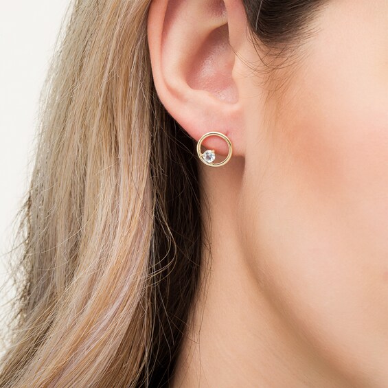 4.0mm Aquamarine Solitaire Open Circle Stud Earrings in 10K Gold