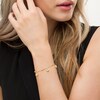 Thumbnail Image 2 of Pear-Shaped Aquamarine and White Topaz Teardrop Dangle Station Bracelet in Sterling Silver with 10K Gold Plate - 7.25"