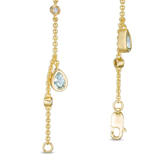 Pear-Shaped Aquamarine and White Topaz Teardrop Dangle Station Bracelet in Sterling Silver with 10K Gold Plate - 7.25"