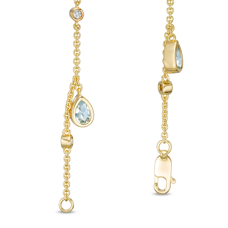 Main Image 3 of Pear-Shaped Aquamarine and White Topaz Teardrop Dangle Station Bracelet in Sterling Silver with 10K Gold Plate - 7.25"