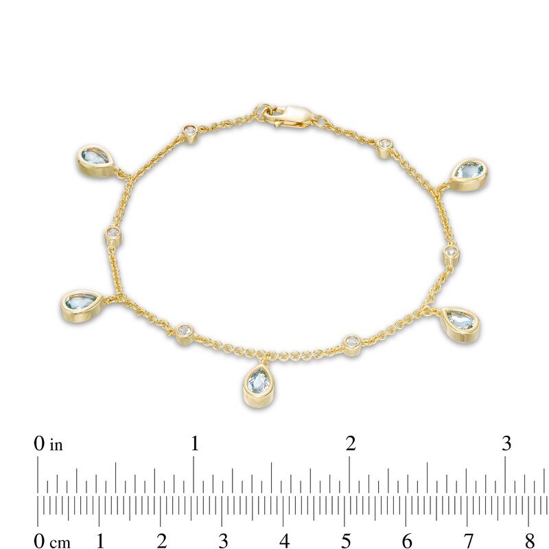 Main Image 4 of Pear-Shaped Aquamarine and White Topaz Teardrop Dangle Station Bracelet in Sterling Silver with 10K Gold Plate - 7.25"