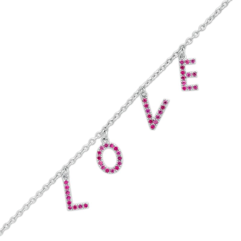 Main Image 1 of Ruby "LOVE" Letter Station Bracelet in Sterling Silver - 8"