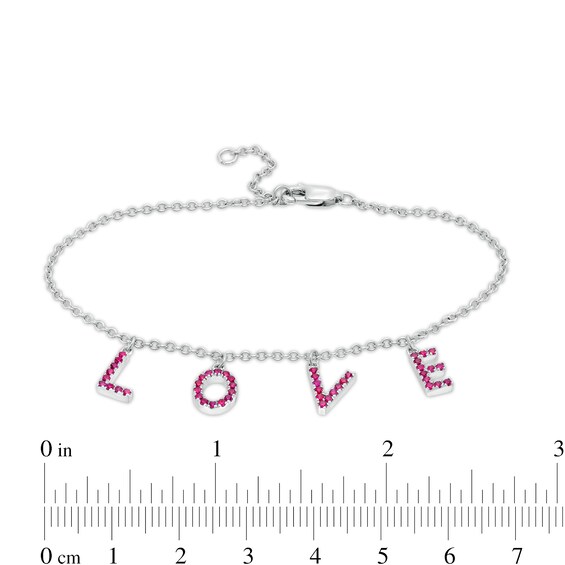 Ruby "Love" Letter Station Bracelet in Sterling Silver - 8"