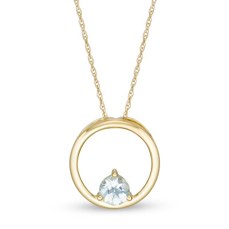 Main Image 1 of 5.0mm Aquamarine Solitaire Open Circle Pendant in 10K Gold