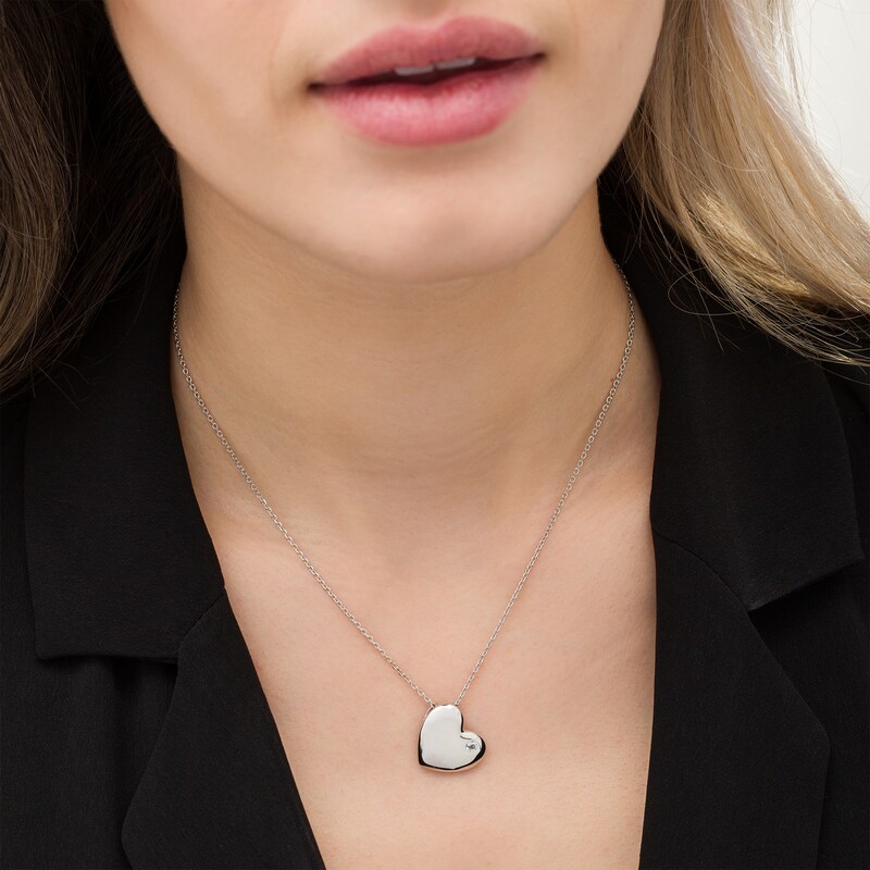 Main Image 2 of 4.0mm Aquamarine Solitaire Tilted Puff Heart Pendant in Sterling Silver