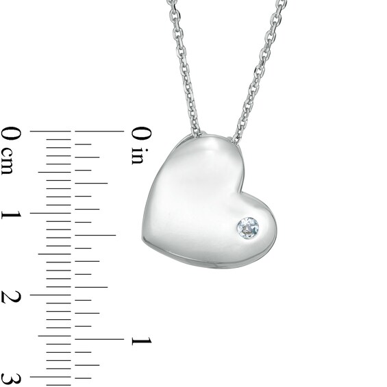 4.0mm Aquamarine Solitaire Tilted Puff Heart Pendant in Sterling Silver