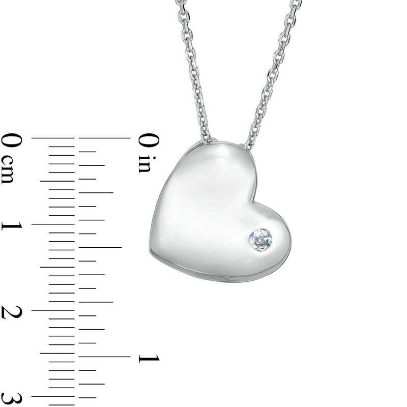 Main Image 3 of 4.0mm Aquamarine Solitaire Tilted Puff Heart Pendant in Sterling Silver