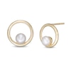 Thumbnail Image 1 of 4.0mm Button Freshwater Cultured Pearl Open Circle Stud Earrings in 10K Gold
