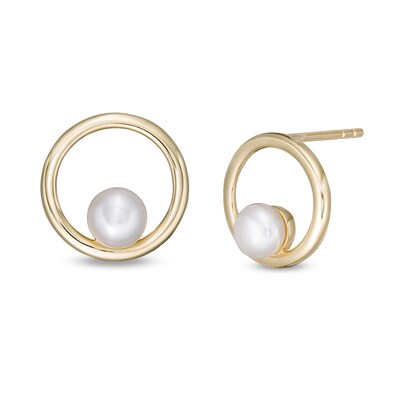 4.0mm Button Cultured Freshwater Pearl Open Circle Stud Earrings in 10K  Gold | Zales