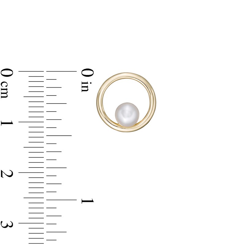 Main Image 3 of 4.0mm Button Freshwater Cultured Pearl Open Circle Stud Earrings in 10K Gold