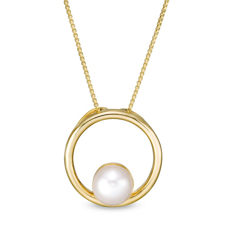 Main Image 1 of 5.0mm Button Freshwater Cultured Pearl Open Circle Pendant in 10K Gold