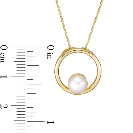 5.0mm Button Freshwater Cultured Pearl Open Circle Pendant in 10K Gold