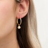 Thumbnail Image 2 of 7.0mm Button Freshwater Cultured Pearl and 1/10 CT. T.W Diamond Drop Hoop Earrings in 10K Gold