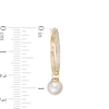 Thumbnail Image 3 of 7.0mm Button Freshwater Cultured Pearl and 1/10 CT. T.W Diamond Drop Hoop Earrings in 10K Gold