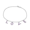 Thumbnail Image 1 of Amethyst "LOVE" Letter Station Bracelet in Sterling Silver - 8"