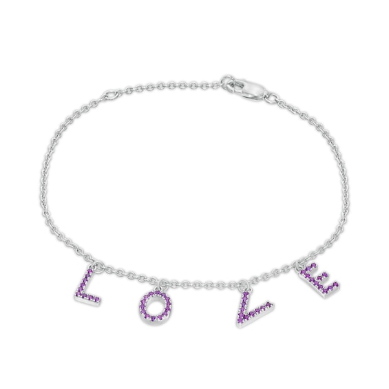 Amethyst "Love" Letter Station Bracelet in Sterling Silver - 8"
