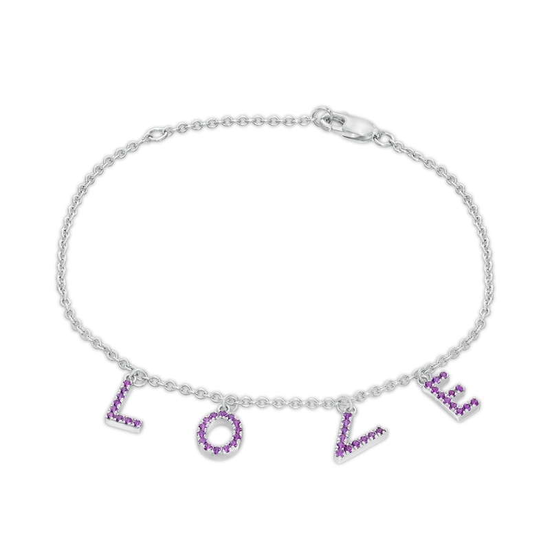 Main Image 1 of Amethyst "LOVE" Letter Station Bracelet in Sterling Silver - 8"