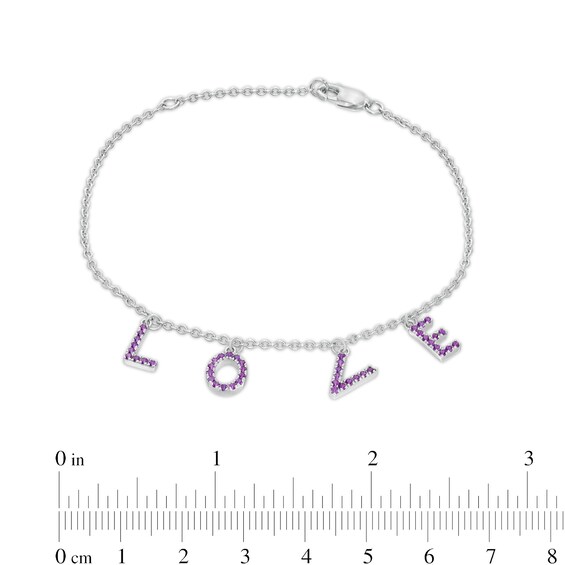 Amethyst "Love" Letter Station Bracelet in Sterling Silver - 8"
