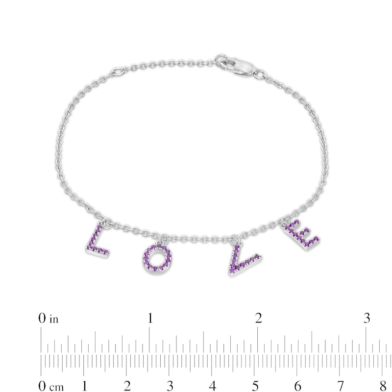 Main Image 4 of Amethyst "LOVE" Letter Station Bracelet in Sterling Silver - 8"