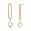 Thumbnail Image 0 of 8.0-8.5mm Cultured Freshwater Pearl Paper Clip Drop Earrings in Sterling Silver with 18K Gold Plate