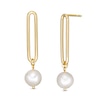 Thumbnail Image 1 of 8.0-8.5mm Freshwater Cultured Pearl Paper Clip Drop Earrings in Sterling Silver with 18K Gold Plate