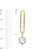 Thumbnail Image 2 of 8.0-8.5mm Cultured Freshwater Pearl Paper Clip Drop Earrings in Sterling Silver with 18K Gold Plate