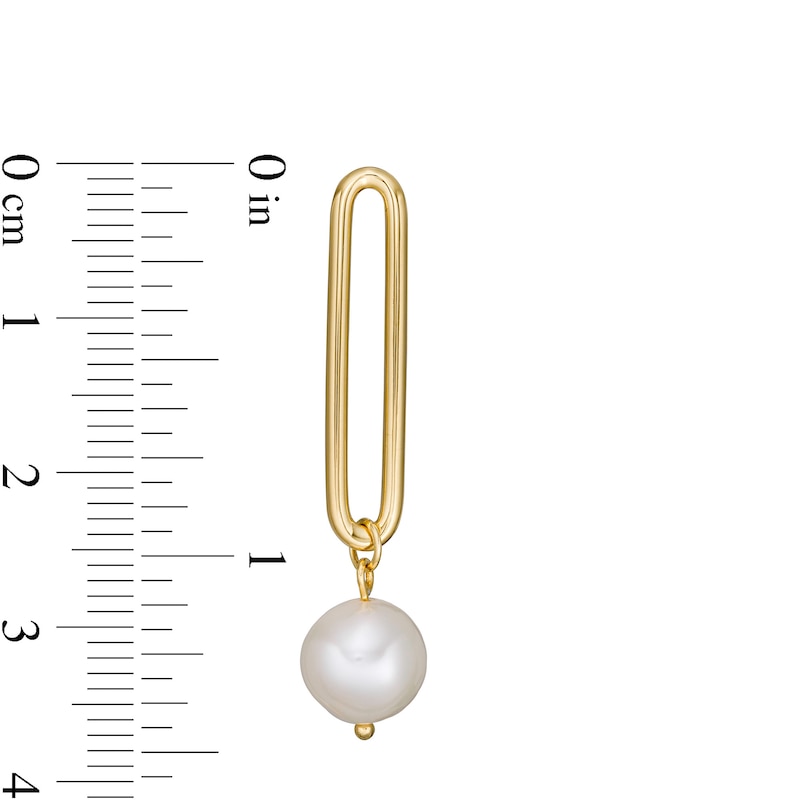 8.0-8.5mm Cultured Freshwater Pearl Paper Clip Drop Earrings in Sterling Silver with 18K Gold Plate