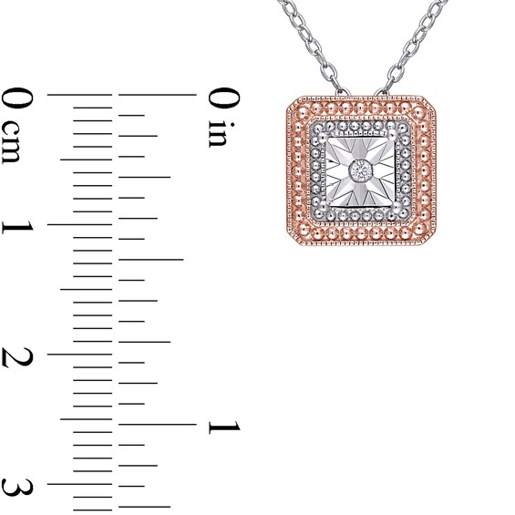 Diamond Accent Square Frame Vintage-Style Pendant in Sterling Silver with Rose Rhodium Diamond Accent Square Frame Vintage-Style Pendant in Sterling Silver with Rose Rhodium