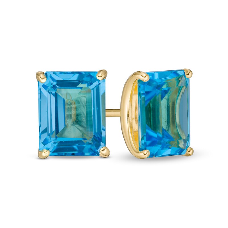 Main Image 1 of Emerald-Cut Swiss Blue Topaz Solitaire Stud Earrings in Sterling Silver with 18K Gold Plate