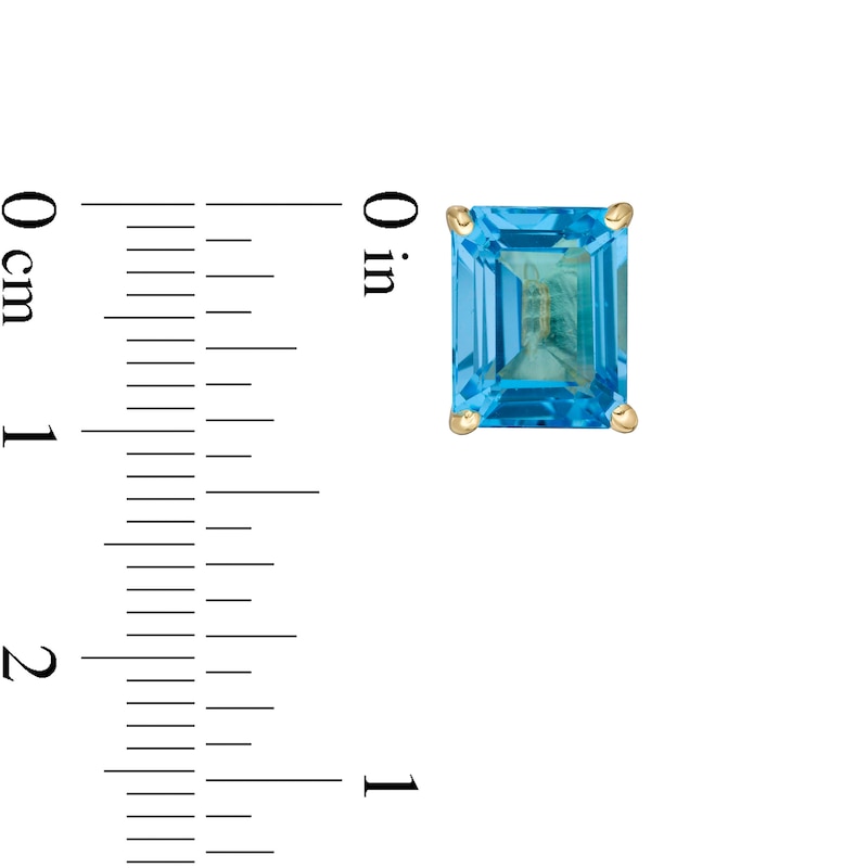 Main Image 3 of Emerald-Cut Swiss Blue Topaz Solitaire Stud Earrings in Sterling Silver with 18K Gold Plate