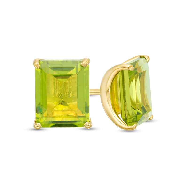 Emerald-Cut Peridot Solitaire Stud Earrings in Sterling Silver with 18K Gold Plate
