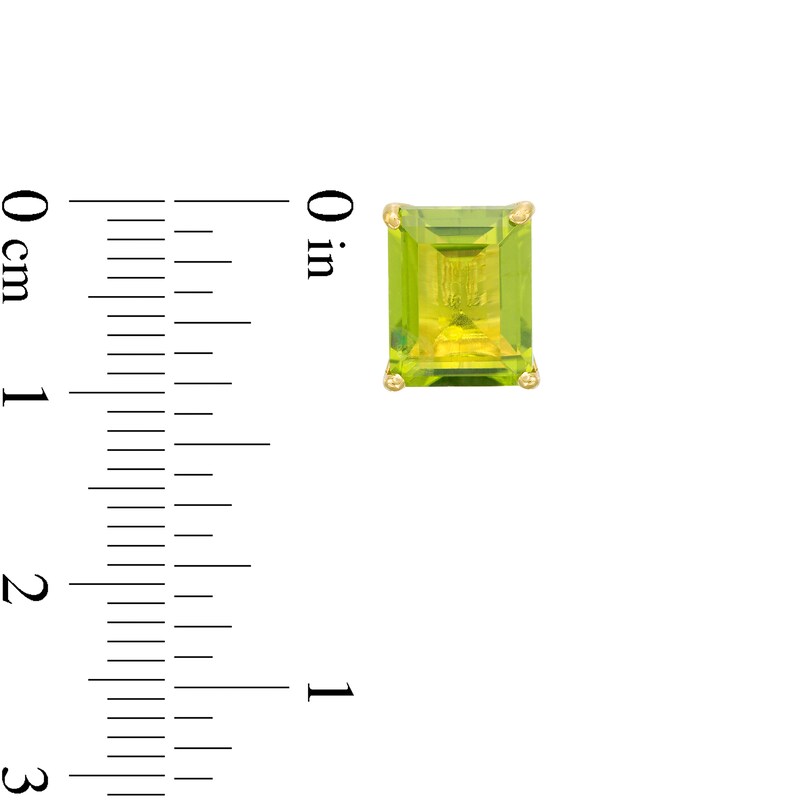 Main Image 3 of Emerald-Cut Peridot Solitaire Stud Earrings in Sterling Silver with 18K Gold Plate