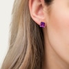 Thumbnail Image 2 of Emerald-Cut Amethyst Solitaire Stud Earrings in Sterling Silver with 18K Gold Plate