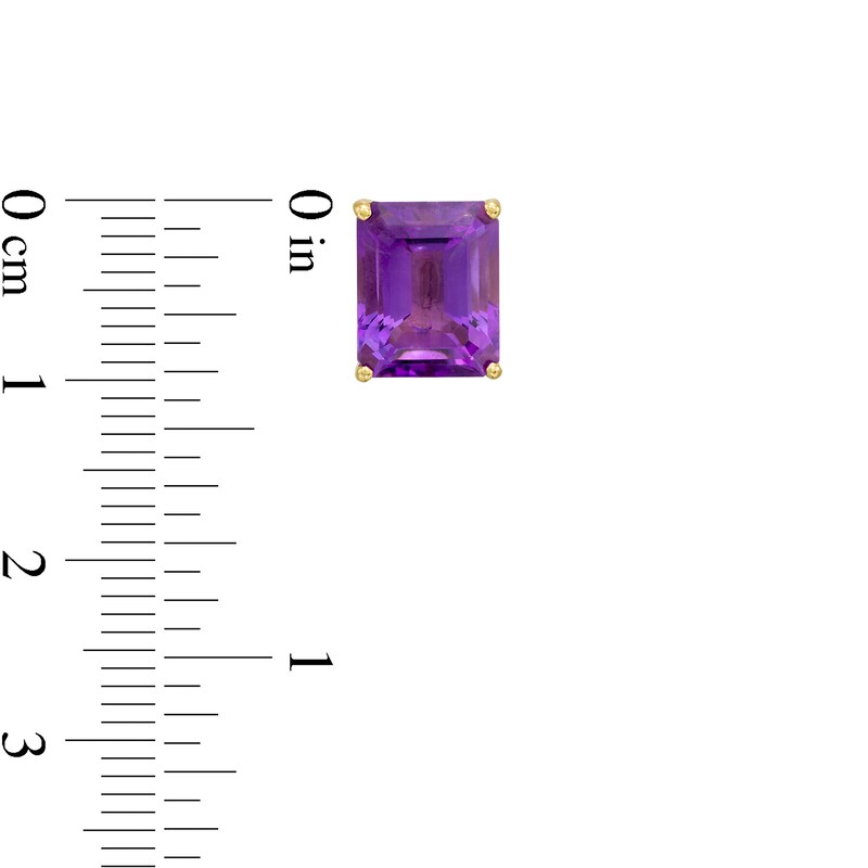 Main Image 3 of Emerald-Cut Amethyst Solitaire Stud Earrings in Sterling Silver with 18K Gold Plate