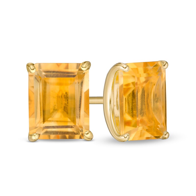 Emerald-Cut Citrine Solitaire Stud Earrings in Sterling Silver with 18K Gold Plate