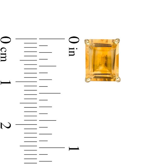 Emerald-Cut Citrine Solitaire Stud Earrings in Sterling Silver with 18K Gold Plate