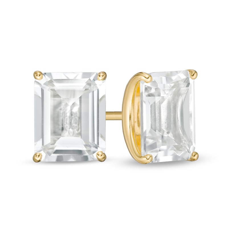 Main Image 1 of Emerald-Cut White Topaz Solitaire Stud Earrings in Sterling Silver with 18K Gold Plate
