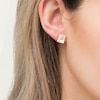 Thumbnail Image 2 of Emerald-Cut White Topaz Solitaire Stud Earrings in Sterling Silver with 18K Gold Plate