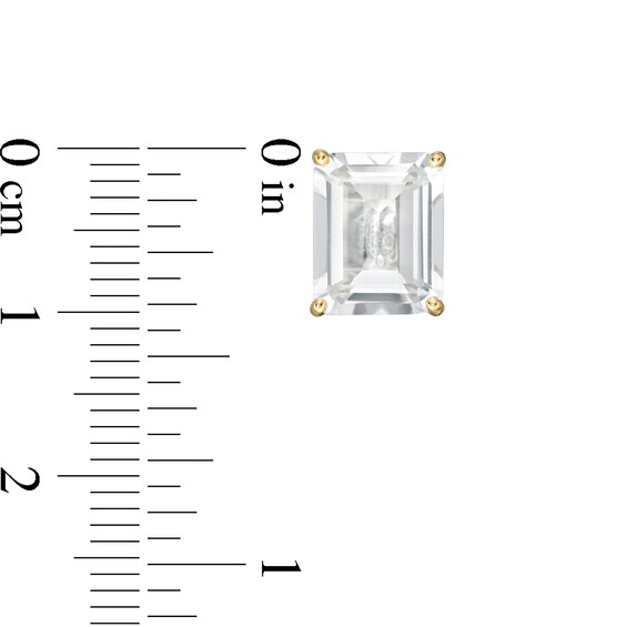 Emerald-Cut White Topaz Solitaire Stud Earrings in Sterling Silver with 18K Gold Plate