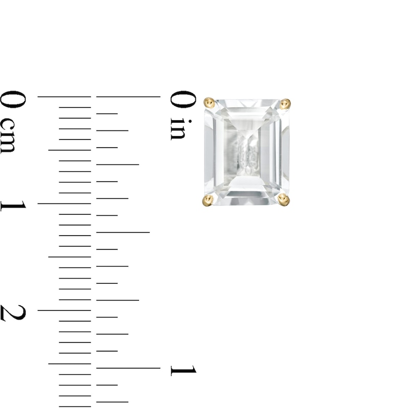 Main Image 3 of Emerald-Cut White Topaz Solitaire Stud Earrings in Sterling Silver with 18K Gold Plate
