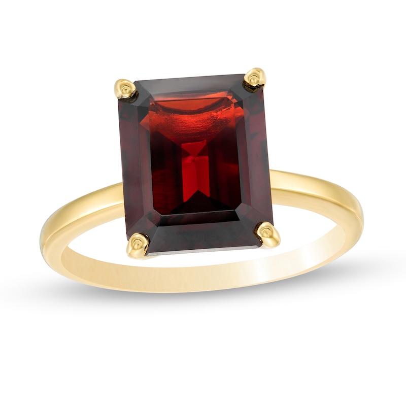 Main Image 1 of Emerald-Cut Garnet Solitaire Ring in Sterling Silver with 18K Gold Plate
