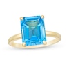 Thumbnail Image 1 of Emerald-Cut Swiss Blue Topaz Solitaire Ring in Sterling Silver with 18K Gold Plate - Size 7