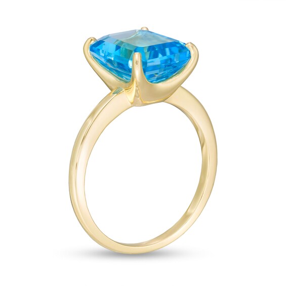 Emerald-Cut Swiss Blue Topaz Solitaire Ring in Sterling Silver with 18K Gold Plate - Size 7