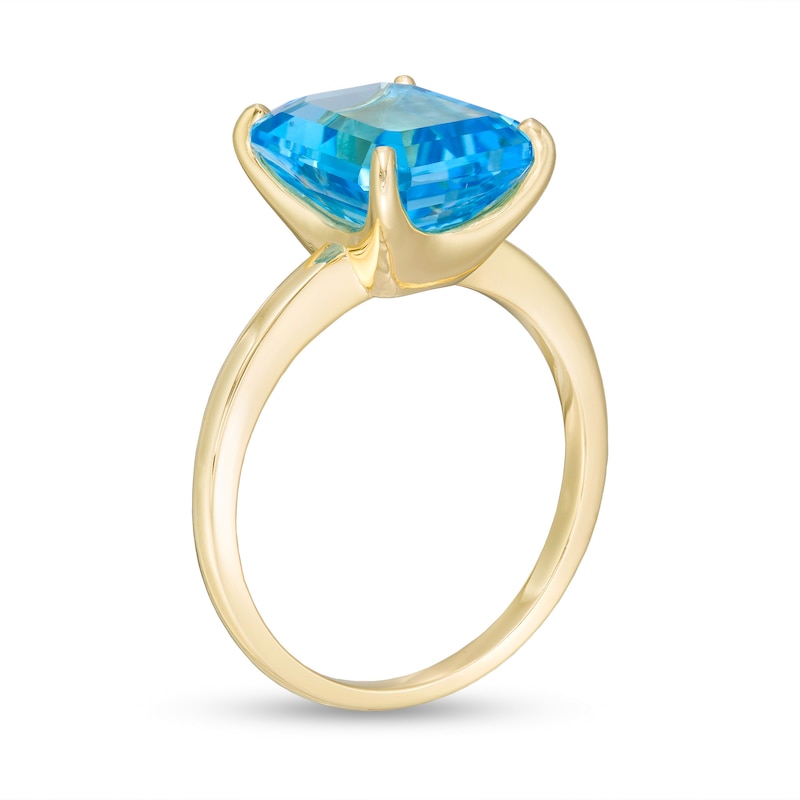 Main Image 3 of Emerald-Cut Swiss Blue Topaz Solitaire Ring in Sterling Silver with 18K Gold Plate - Size 7