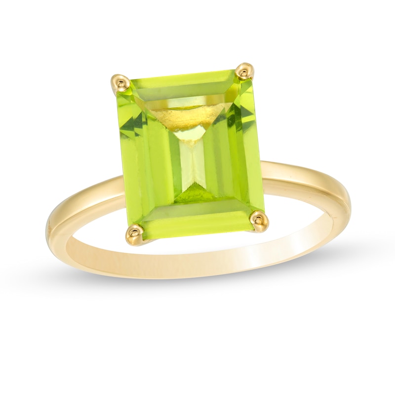 Main Image 1 of Emerald-Cut Peridot Solitaire Ring in Sterling Silver with 18K Gold Plate